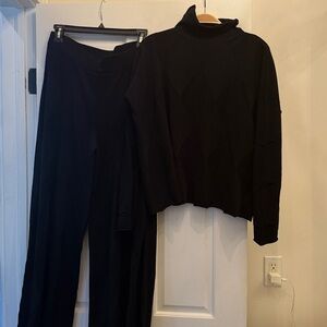 Black Cowl Neck Sweater and pant set. Subtle argyll pattern